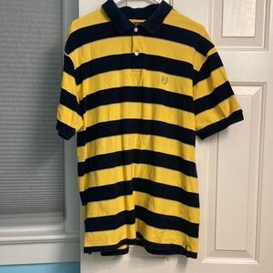 Vintage 90s Ralph Lauren Chaps L Yellow & Navy  Collared Button Up Cotton Polo